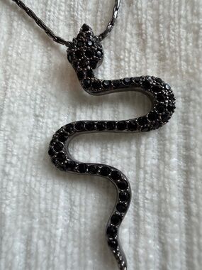 Vintage-Black Snake Pendant Necklace - Sparkling Accent- Gold Digger.